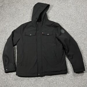 Levis Jacket Mens L Black Hooded Fleece Lined Insulated Winter Coat